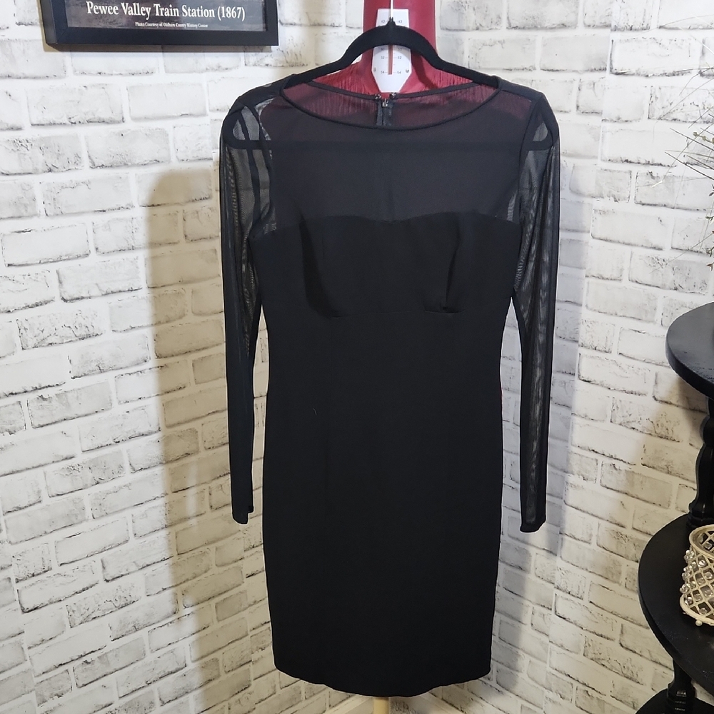 American Living Black Long Sleeve Dress with Sheer Accents